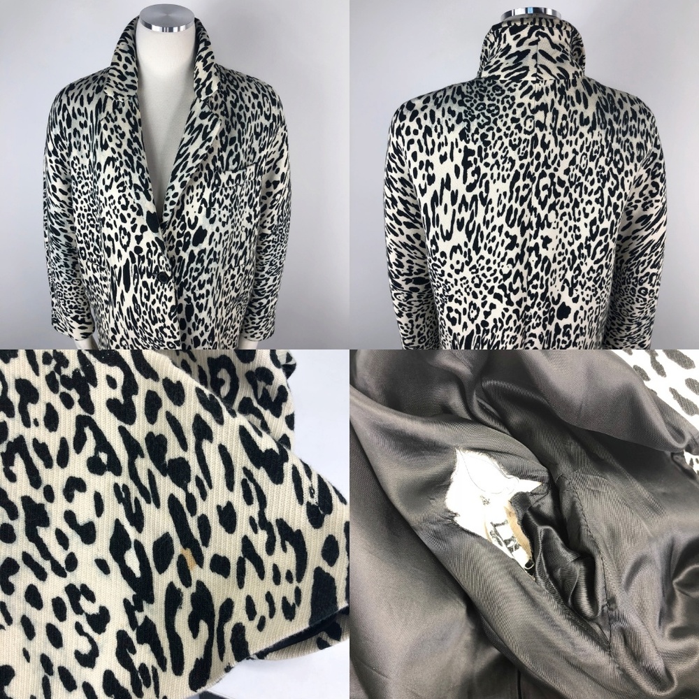 Zara White Leopard Print Oversize Car Coat Black M - Picture 7 of 8